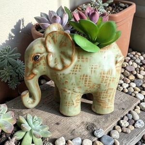 Trunks down, Elephant ceramic succulent pot